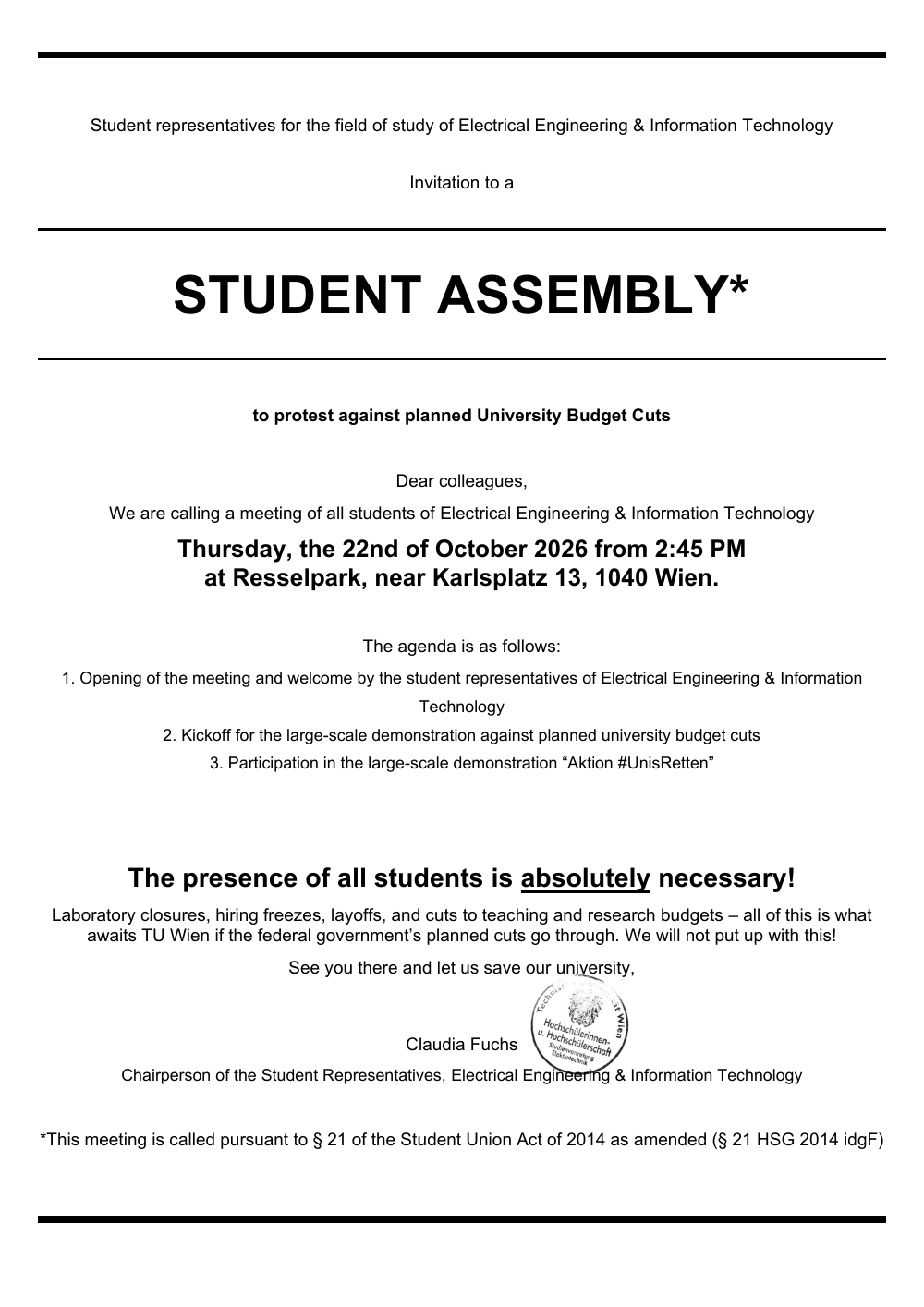 Invitation to the student assembly (English)